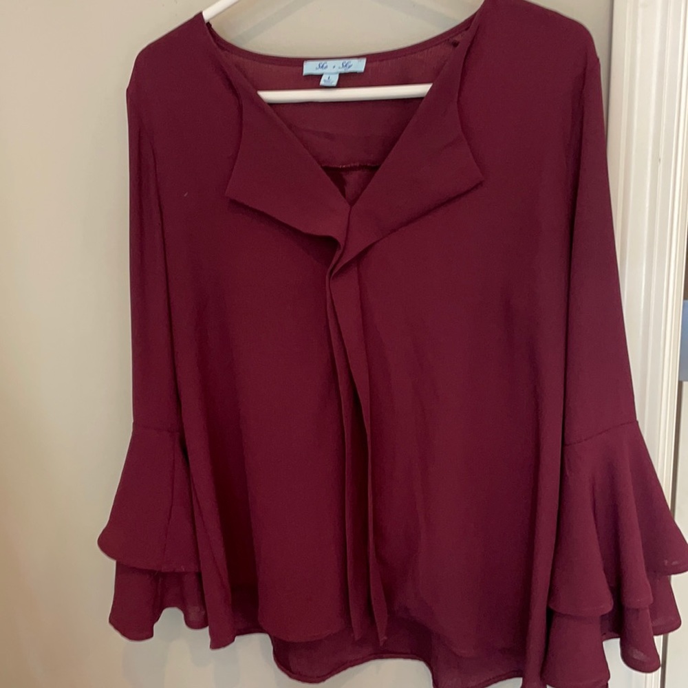 She and Sky maroon blouse, L